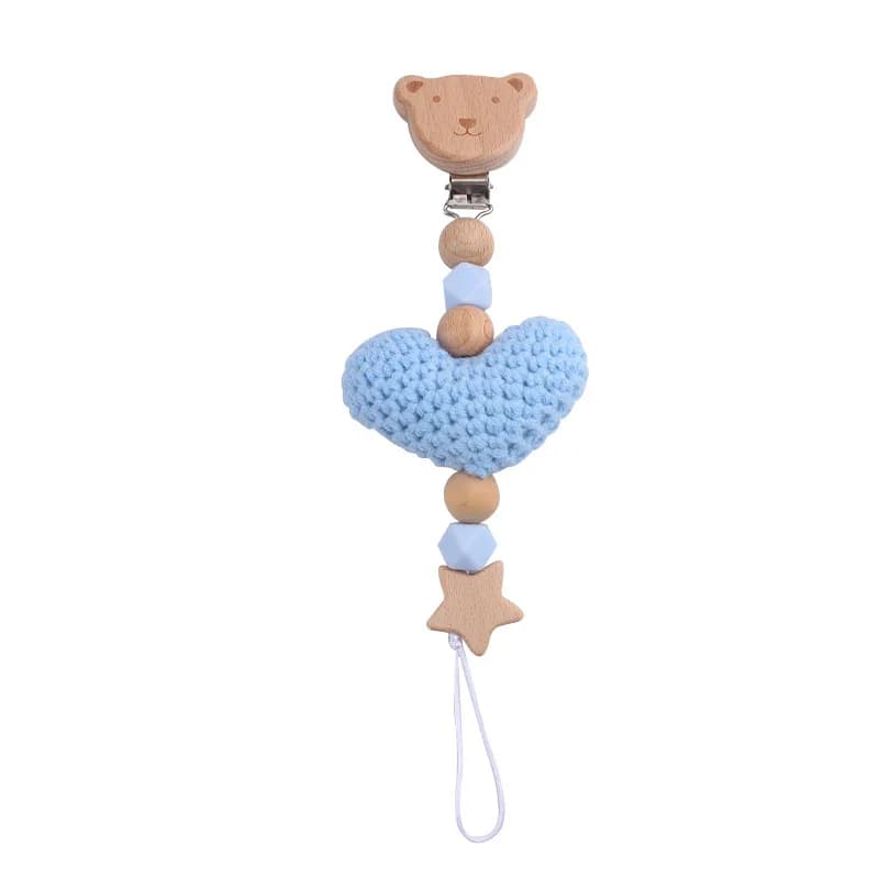 Clip per ciuccio con orso polare dei cartoni animati – Catena per massaggiagengive in lana e silicone fatta a mano per neonati, simpatico porta capezzoli anti-perdita