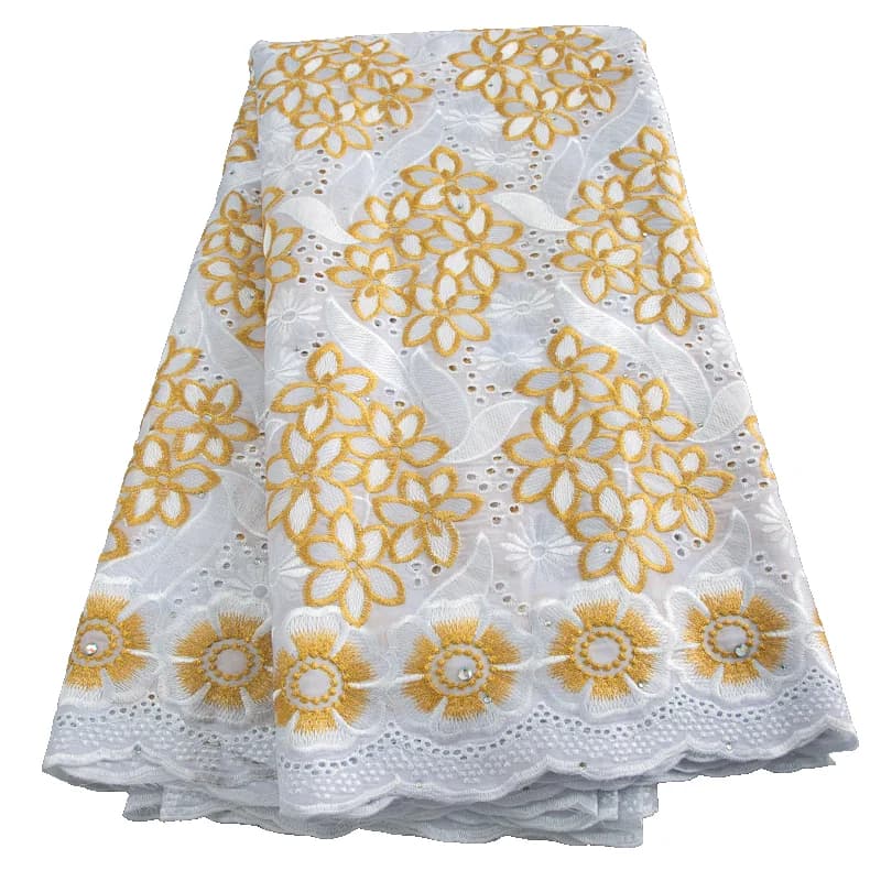 Swiss Cotton Lace Fabric With Crystal 2023 High Quality 5 Yards Dubai African Lace Fabric for Women Wedding Party Dresses A3585
