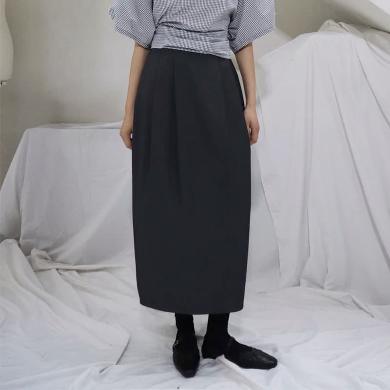Deep Grey Midi Bouffant Skirt Women's Summer Fashion Casual Polyester Fabric Back Split Half-length Skirts for Ladies