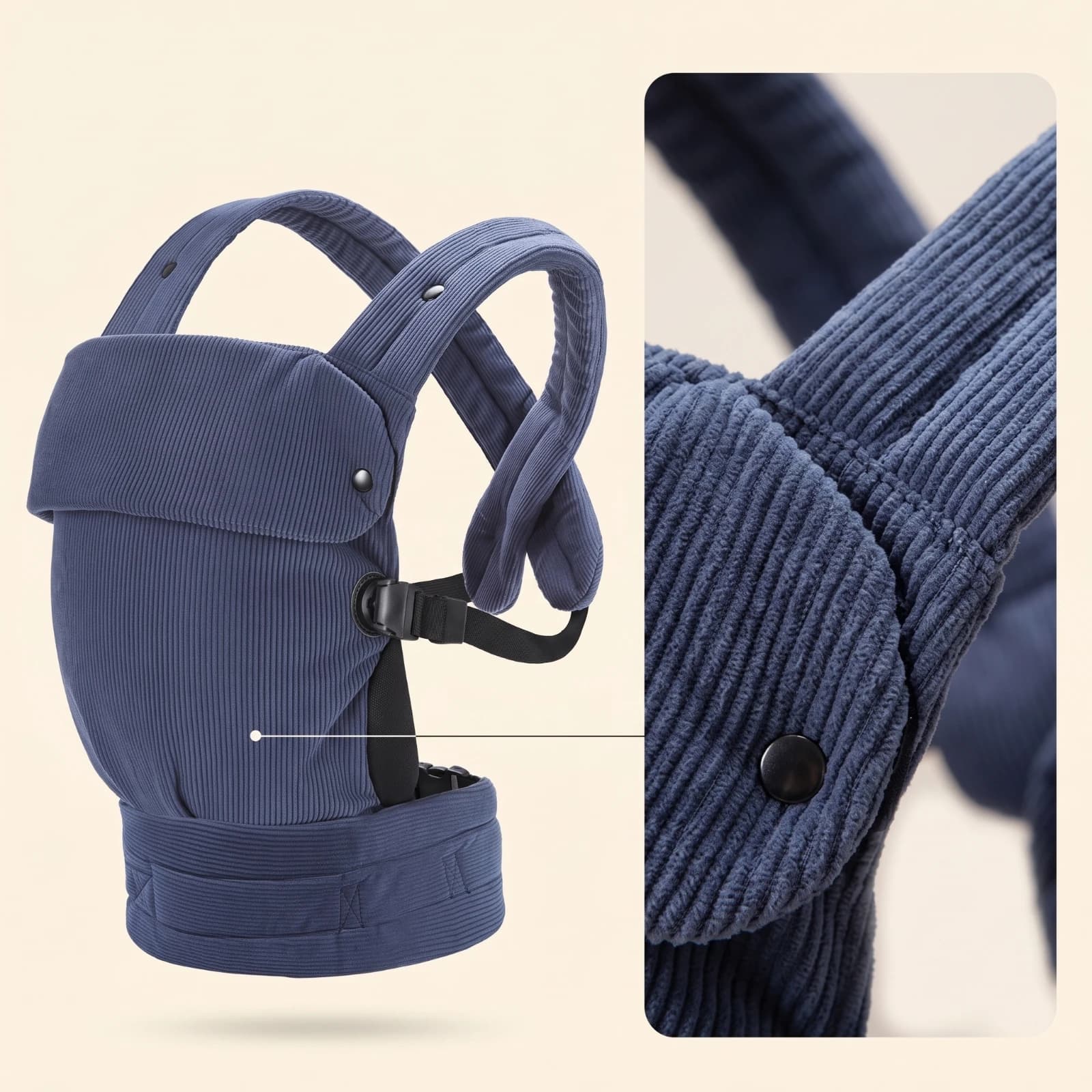 Corduroy Baby Carrier Hands-Unrestricted Baby Carrier with Waist Belt Adjustable Comfortable for Parents, Daily Walks, Travel