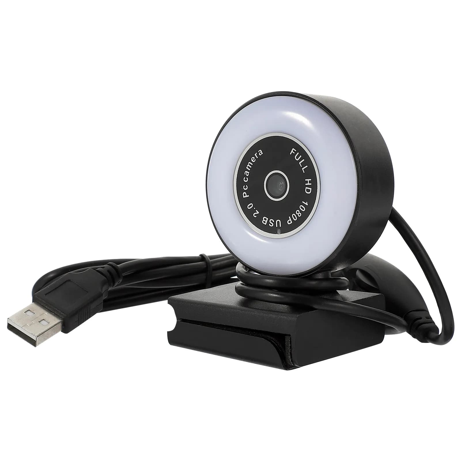 Computer Camera 1080P Fixed Focus Built-in Noise Reduction Microphone LED Beauty Light Live Streaming Webcam USB Plug and Play