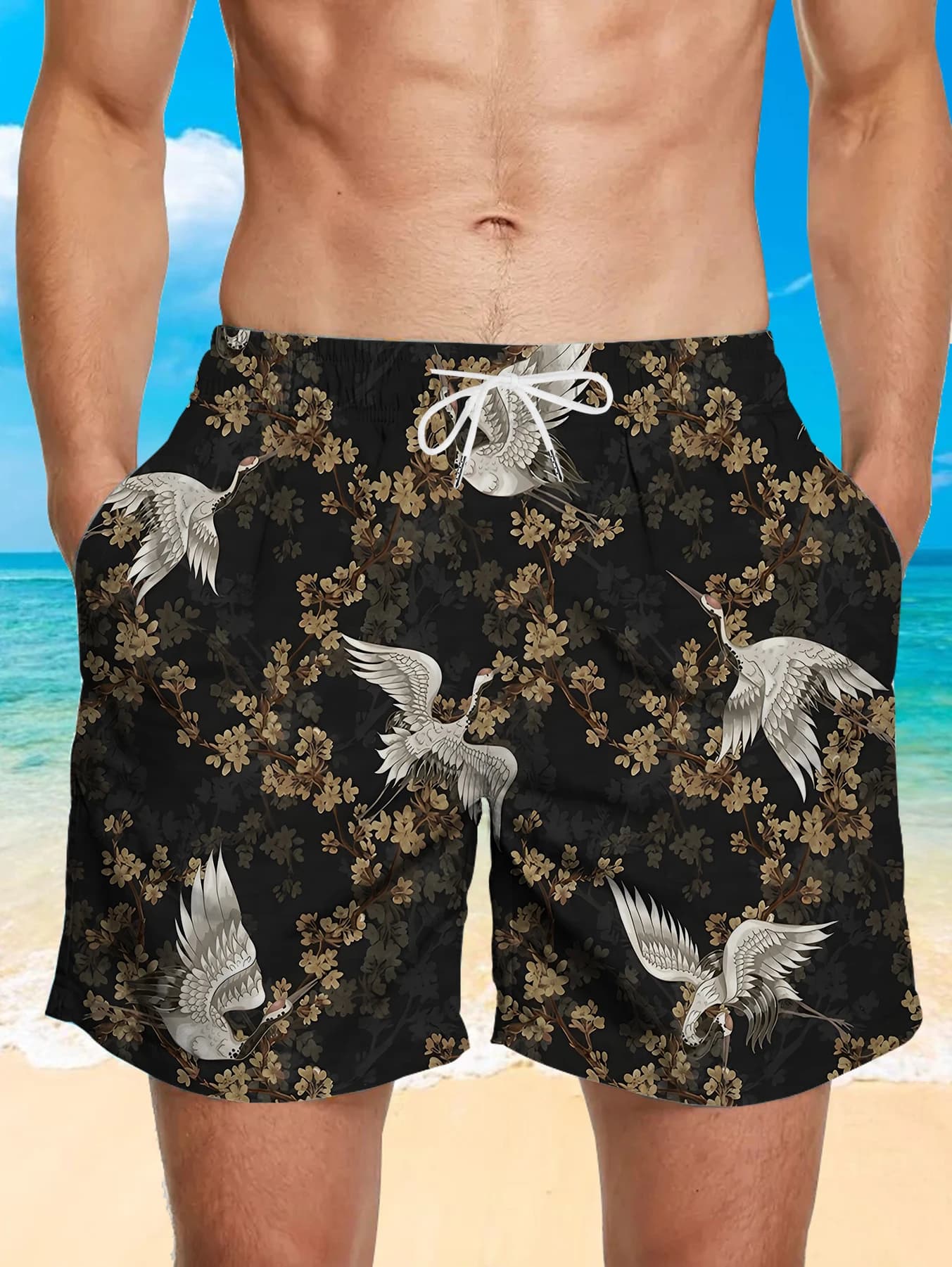 Pantaloncini da Uomo per Sport Acquatici con Stampa Digitale Completa, Asciugatura Rapida, in Poliestere, Anti-Sabbia