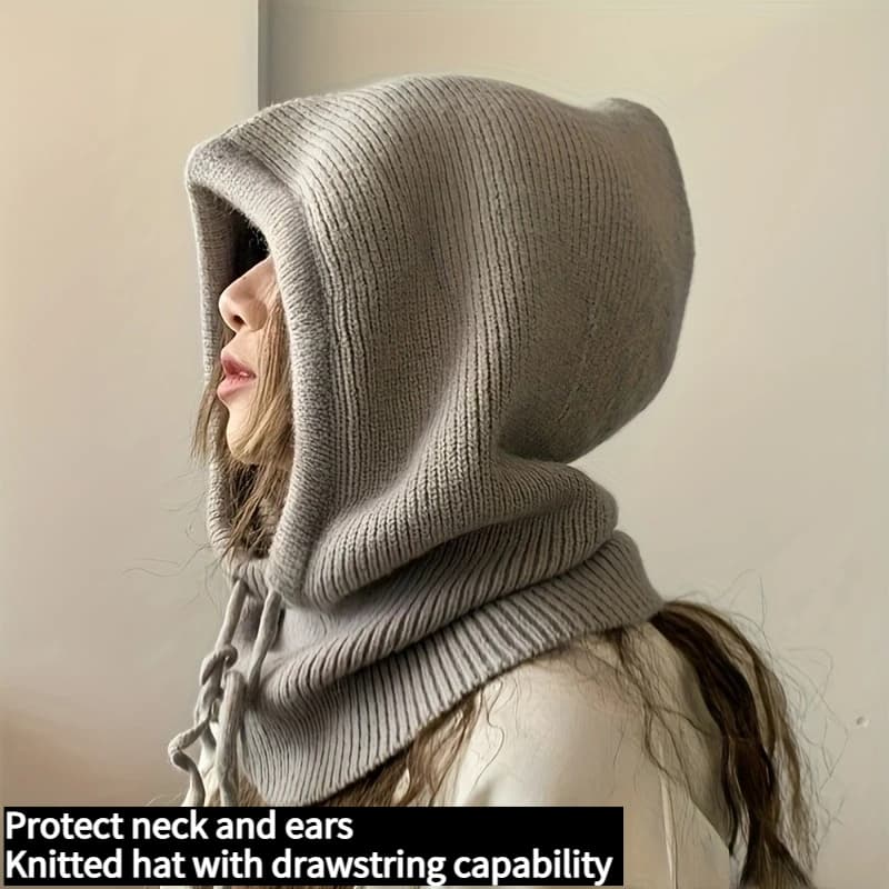 Cappello lavorato a maglia in un unico pezzo Protezione per il collo, calore, resistenza al vento Cappello caldo multifunzionale con coulisse, puoi legare la corda
