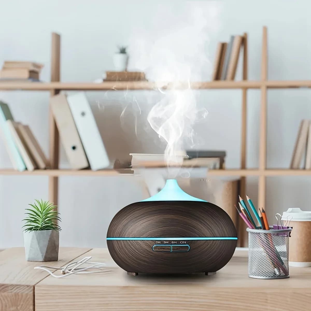 Diffusore di aromi da 550 ml, umidificatore a nebbia fredda con telecomando, diffusore di aromi effetto legno con timer per ambienti di grandi dimensioni, spina americana