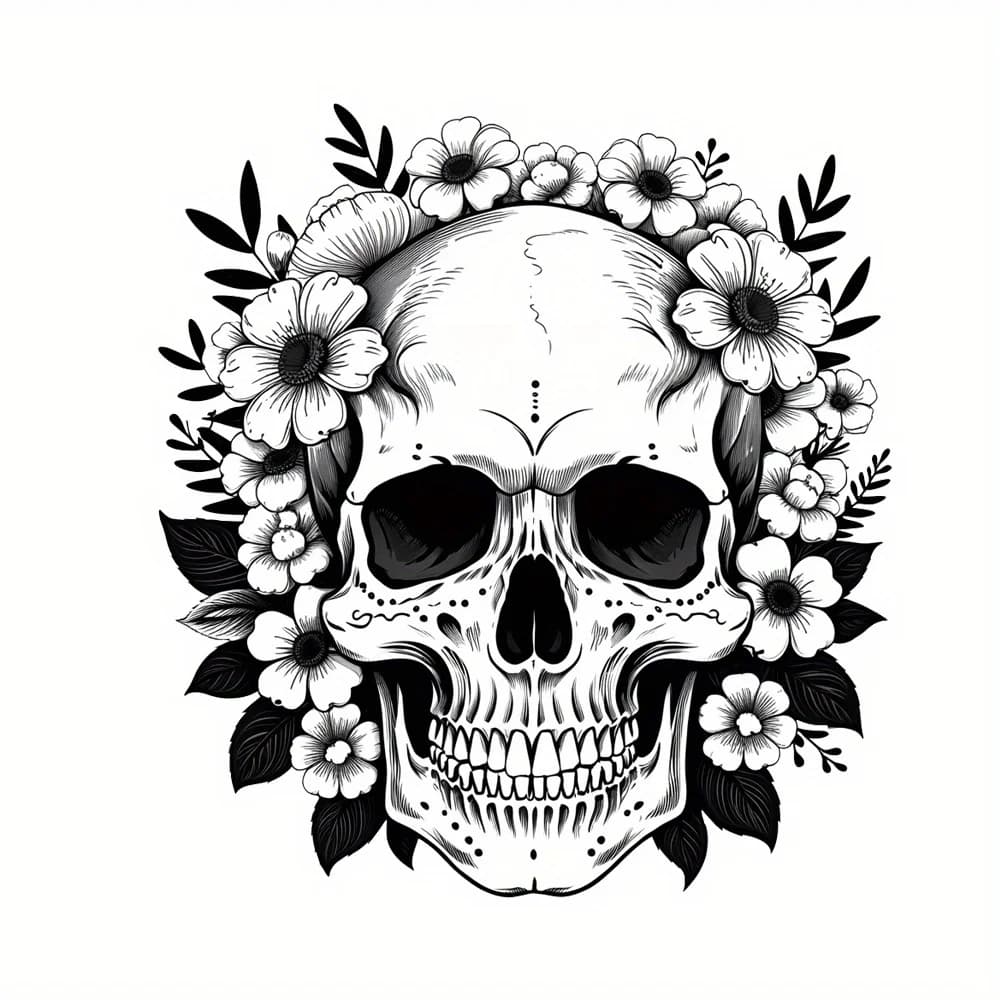 1 adesivo in vinile impermeabile con teschio e fiori per auto, moto, casco, laptop, bici, decorazione.
