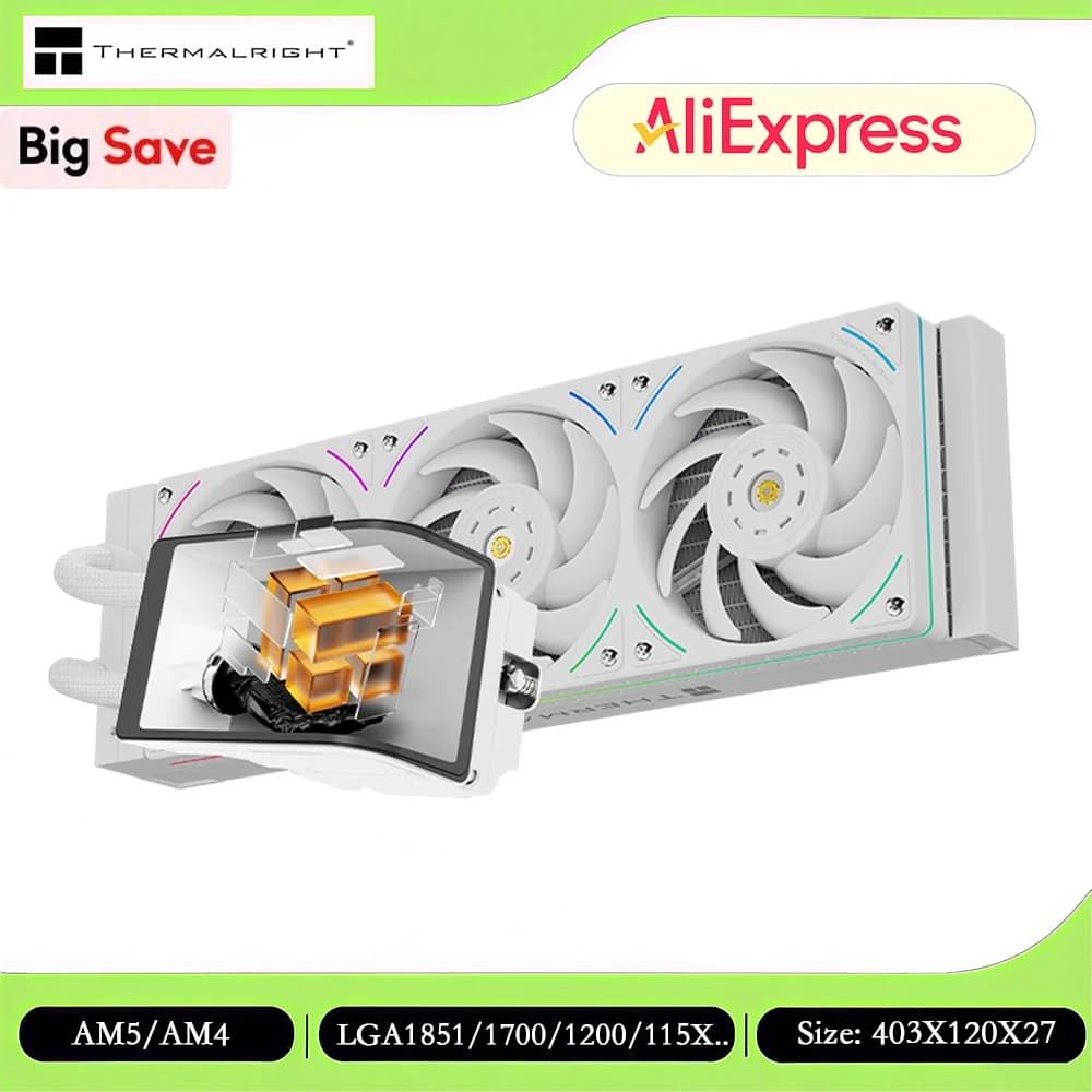 Thermalright Wonder Vision 360 UB ARGB Raffreddatore ad acqua AIO da 360 mm, configurazione fai da te/schermo curvo 3D da 6,67 pollici/LGA1851/1700/AM5/AM4