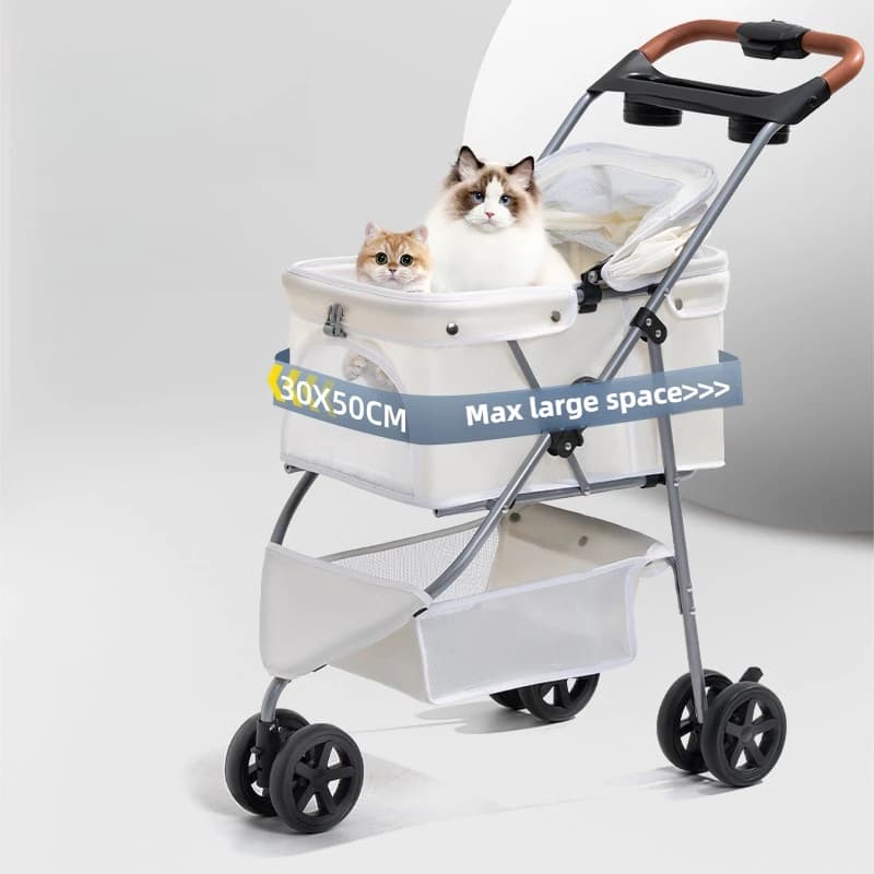 ‌ Passeggino pieghevole per animali domestici con ampio spazio, trasportino per gatti portatile leggero, carrello per cani da esterno per razze piccole e medie