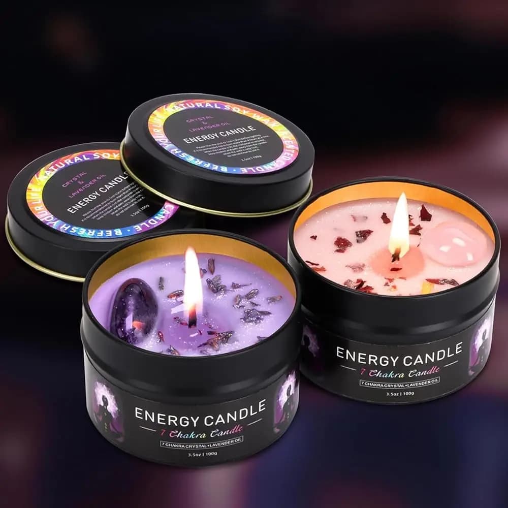 Candele Profumate da 7oz con Cristalli, Fragranza di Lavanda e Sale Marino con Salvia, Candele di Soia Adatte per Donne per Rilassarsi e Meditare