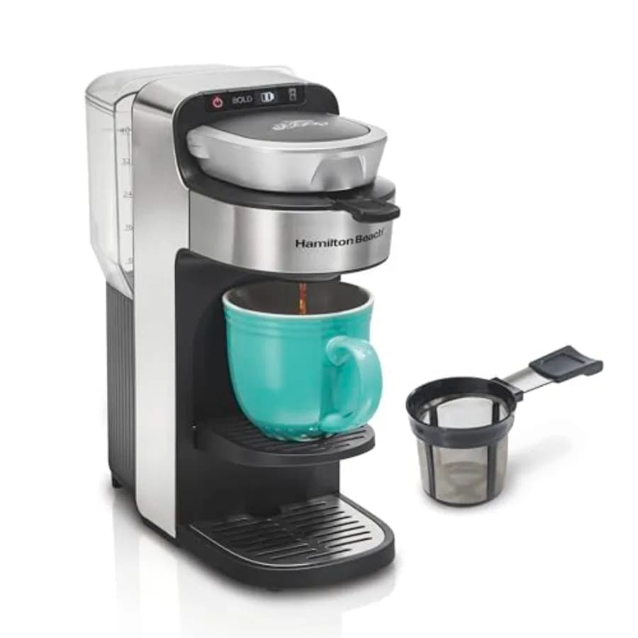 The Scoop Single Serve Coffee Maker Fast Grounds Brewer for 8-14oz. Cups, Brews in Minutes, 40oz. Removable Reservoir, Stainles