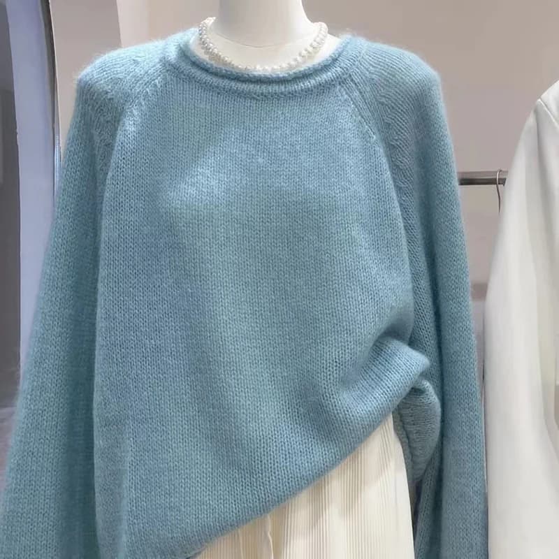 Pullover coreano allentato a maniche lunghe con o-collo Maglione da donna in lana merino 100% moda Top in maglia Abbigliamento da donna