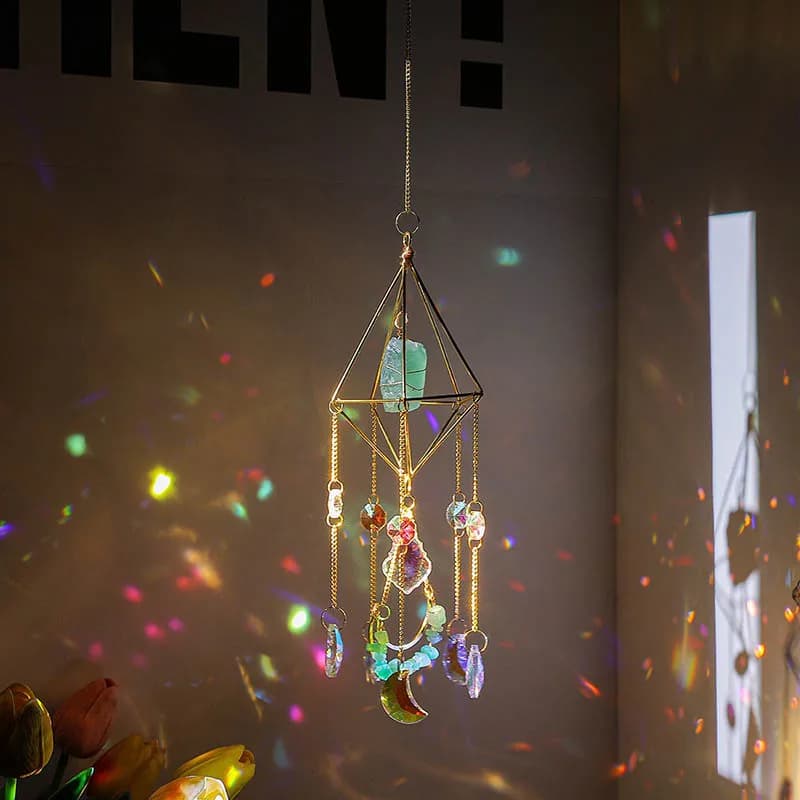 Raw Stone Crystal Wind Chimes Wall Hangings Handmade Sun Catchers Prisms Rainbow Maker Car Pendant Home Decorations For Gifts