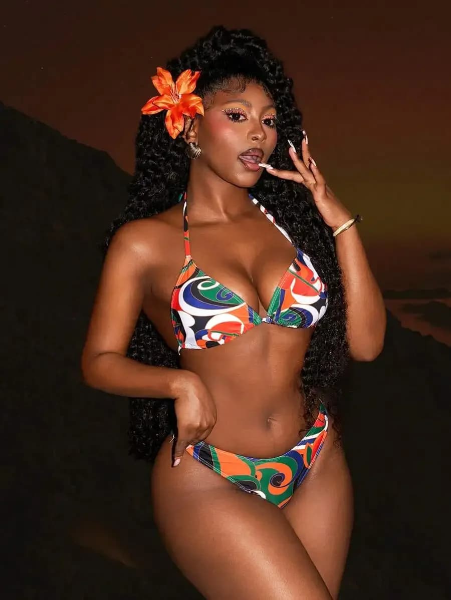 Costume da bagno da donna con stampa geometrica, set bikini per vacanze al mare