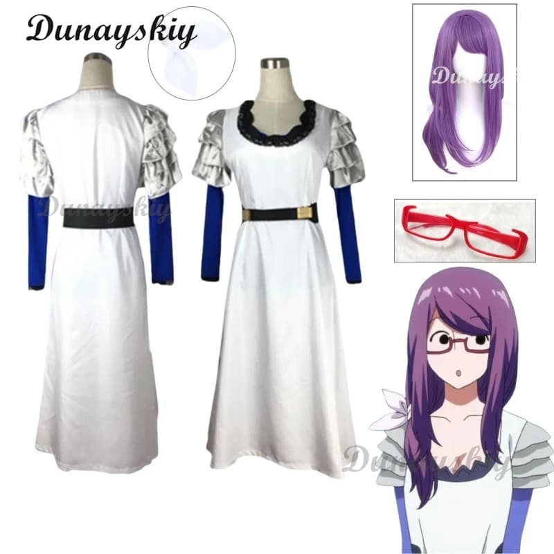 Kamishiro Rize Cosplay Outfit Set completo di accessori Abito Parrucca Occhiali Scarpe per donna Comic Con Festa di Halloween