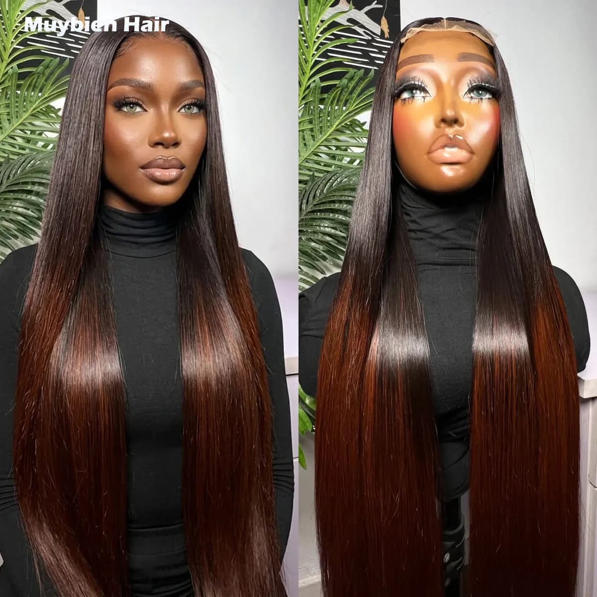 Human Hair Ombre Brown Straight Glueless Wig for Woman 13x6 13x4 HD Lace Front T1b/Brown Colored Wigs Ready to Wear Glueless Wig