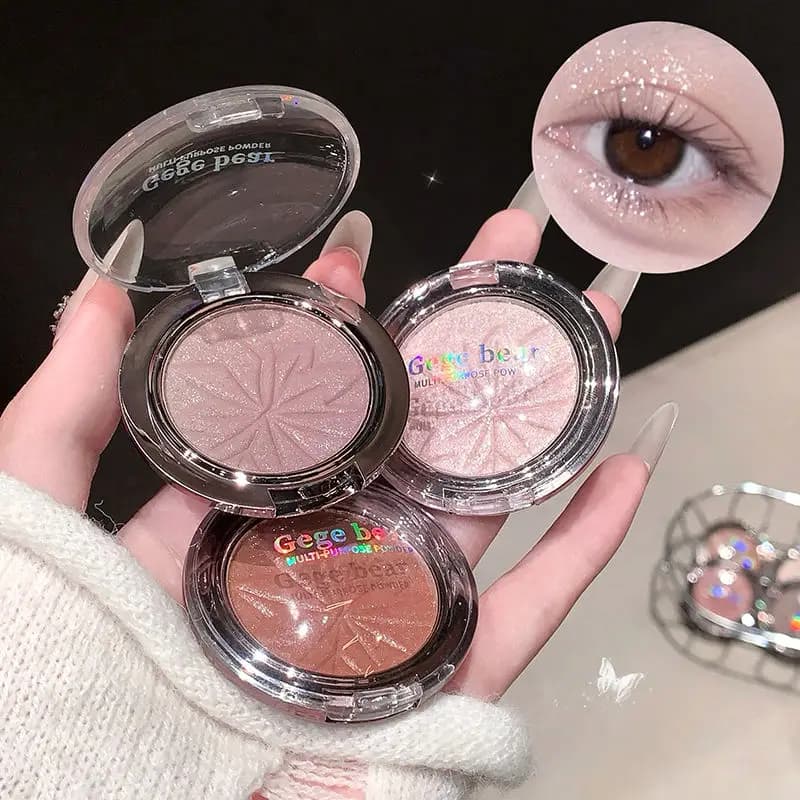 Ombretto Multifunzionale in Polvere Shimmer, Illuminante a Bassa Saturazione, Contouring e Blush Tutto in Uno, Cosmetico Viso