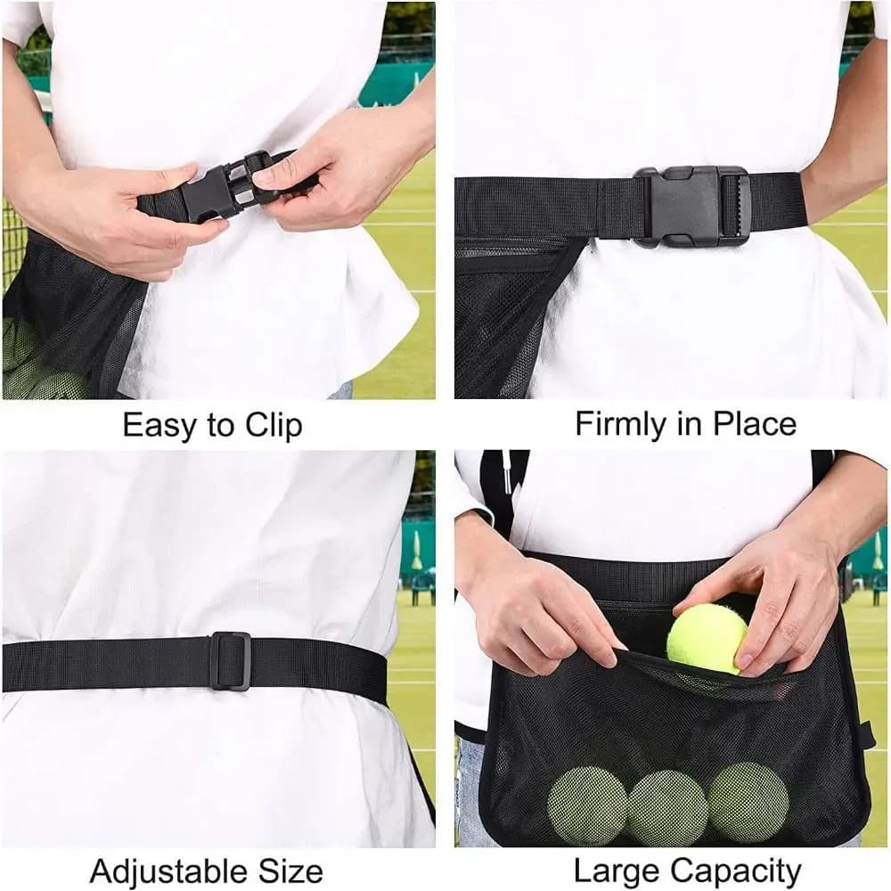 Large Capacity Tennis Ball Carry Bag Mesh Pouch Adjustable Belt Golf Ball Storage Waist Bag Waterproof Training