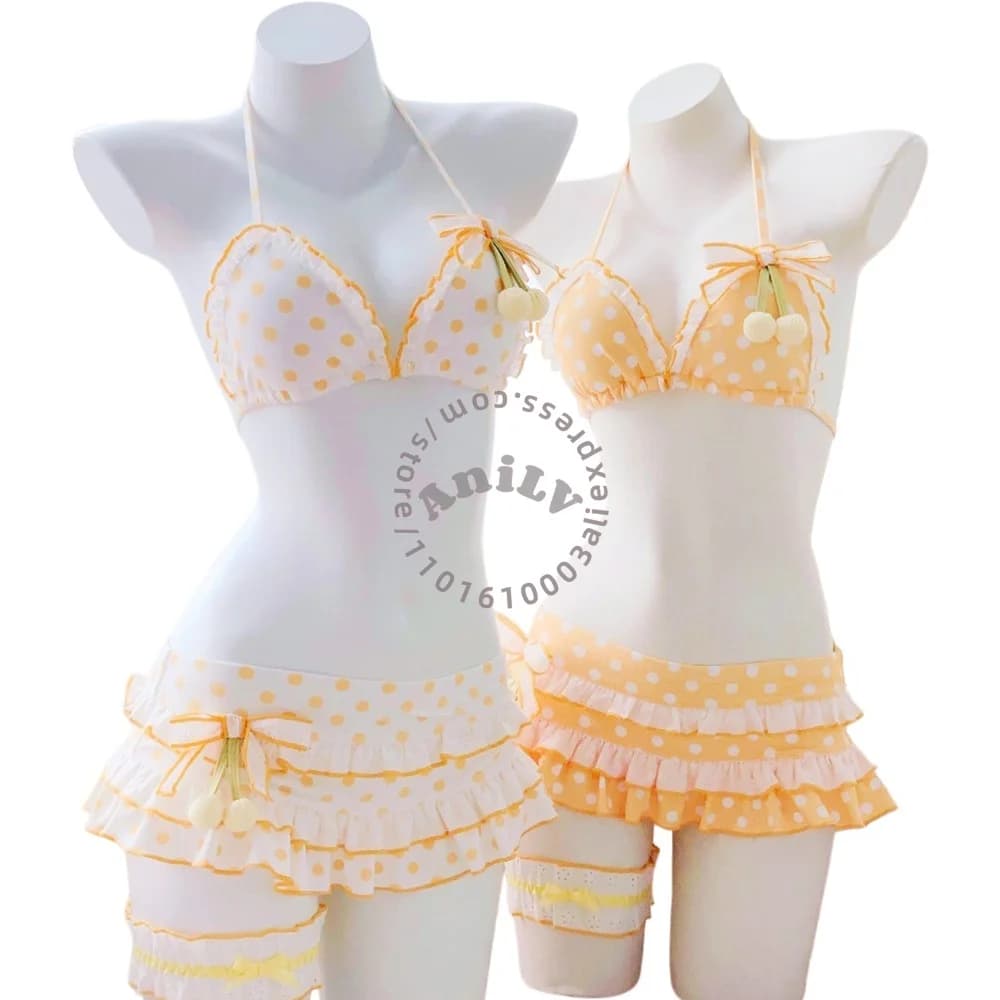 AniLV Lolita Dot Series Swimsuit Uniform Anime Cute Student Summer Beach Vacation Swimwear Outfits Cosplay Costumes