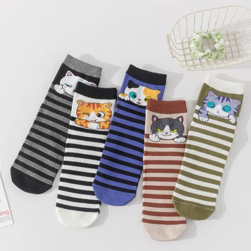Calzini per gattini carini Calzini divertenti per animali per gatti Calzini natalizi a righe per calze casual Regali di compleanno per Capodanno di Natale