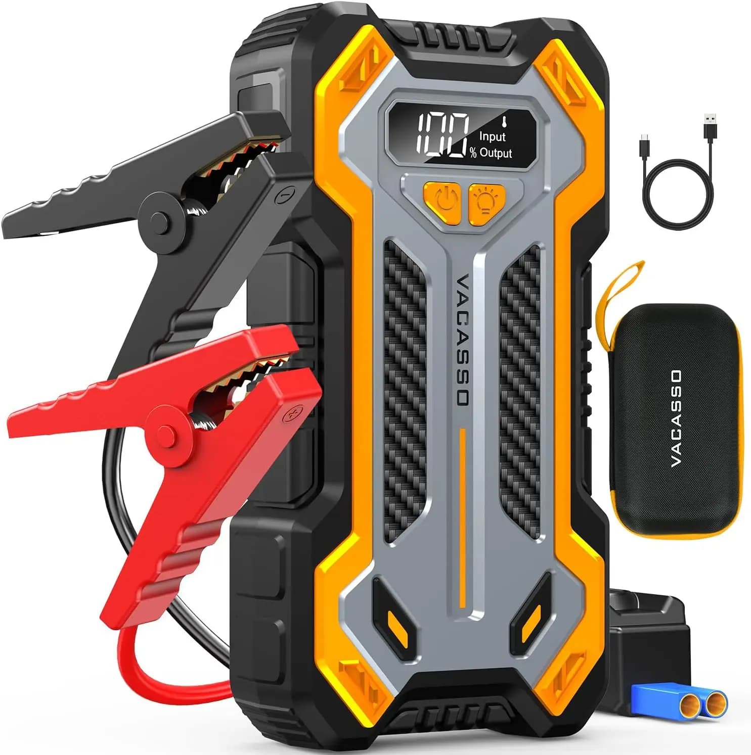 Avviatore di Emergenza per Auto 5000A per Motori a Benzina 10L e Diesel 8L, Power Bank Portatile con Luce LED