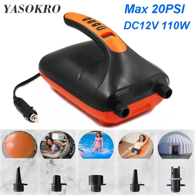 20 PSI Doul Stage pompa ad aria elettrica ad alta pressione per esterni Paddle Board pompa per SUP Kayak Air Beds 12V 110W pompa gonfiabile
