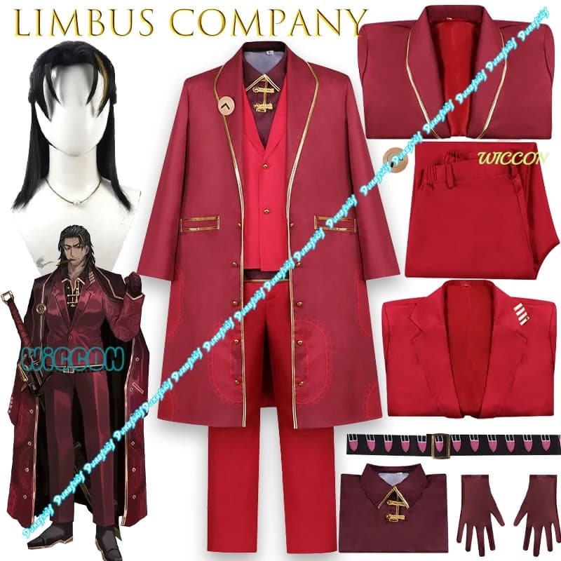 Cosplay costume Lei Heng Limbus Company, Long coat in Red satin, formal dress, men's uniform for Halloween, Carnival, Festivals, Souls and Games
