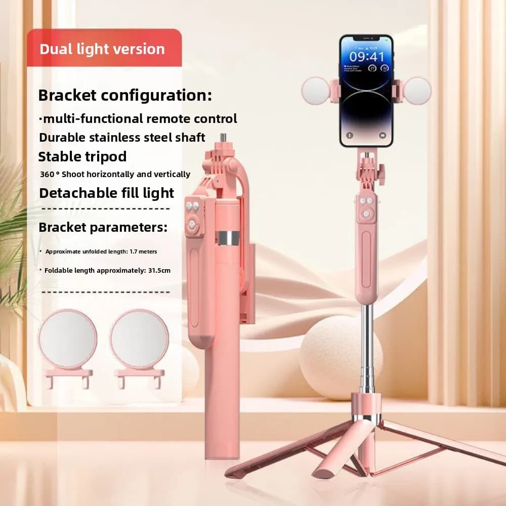 Con lampada a LED Selfie Stick telescopico 1.7m Anti Shake Bluetooth Selfie Stick Supporto portatile regolabile per selfie stick