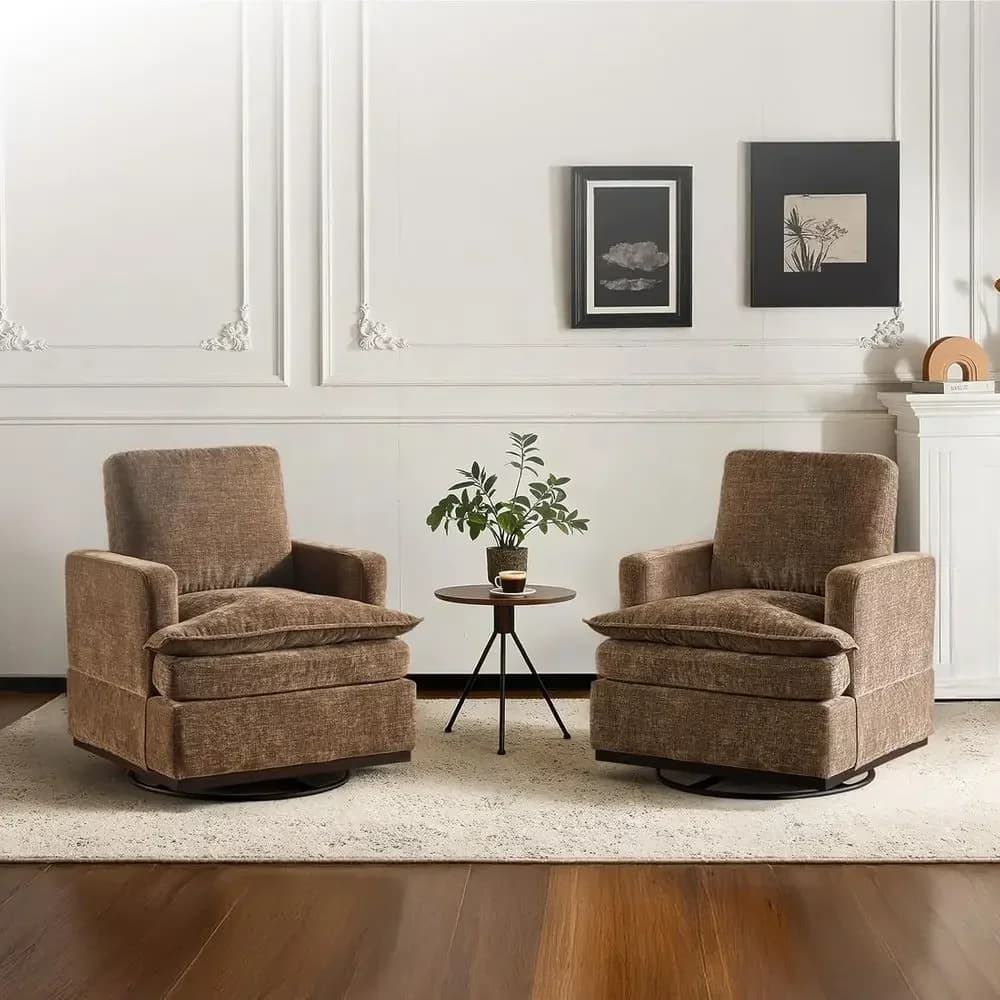 Swivel Accent Armchairs Set of 2 with Double-Layer Cushions, Comfortable Square Sofa, Upholstered Chairs for Living, Bedroom, Re