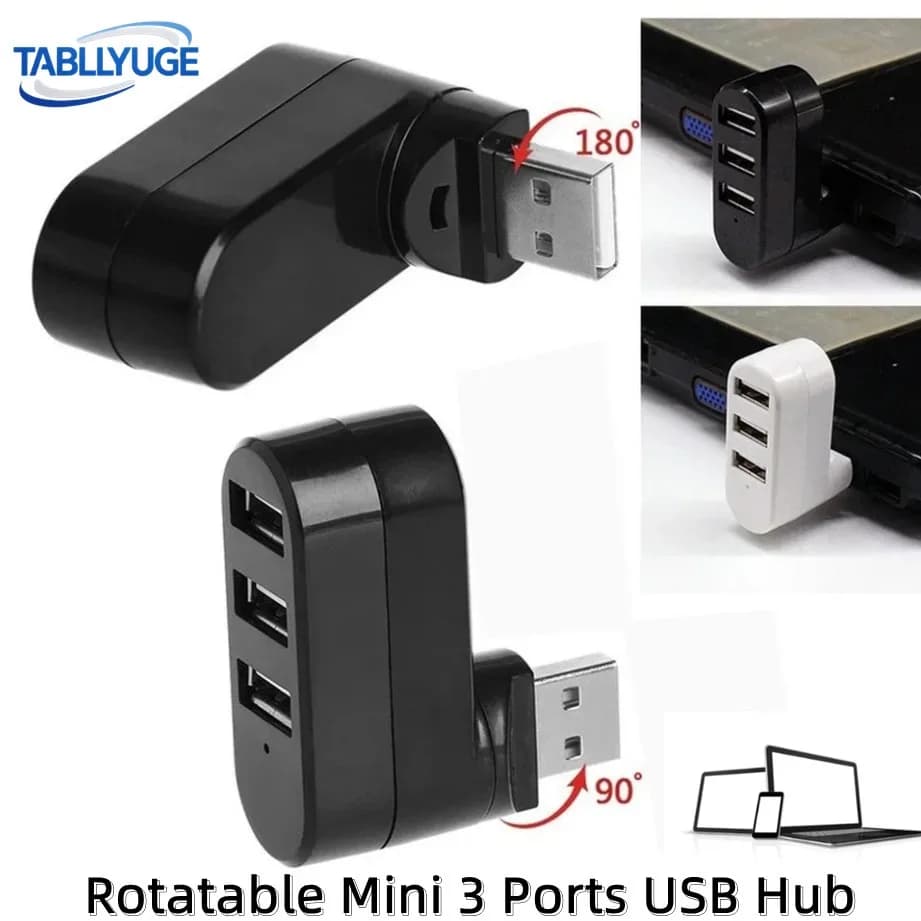 USB Hub Adapter 2.0 Splitter Rotatable 3 ports USB 2.0 Splitter Multiple Expandor for Laptop U Disco Mini Accessories