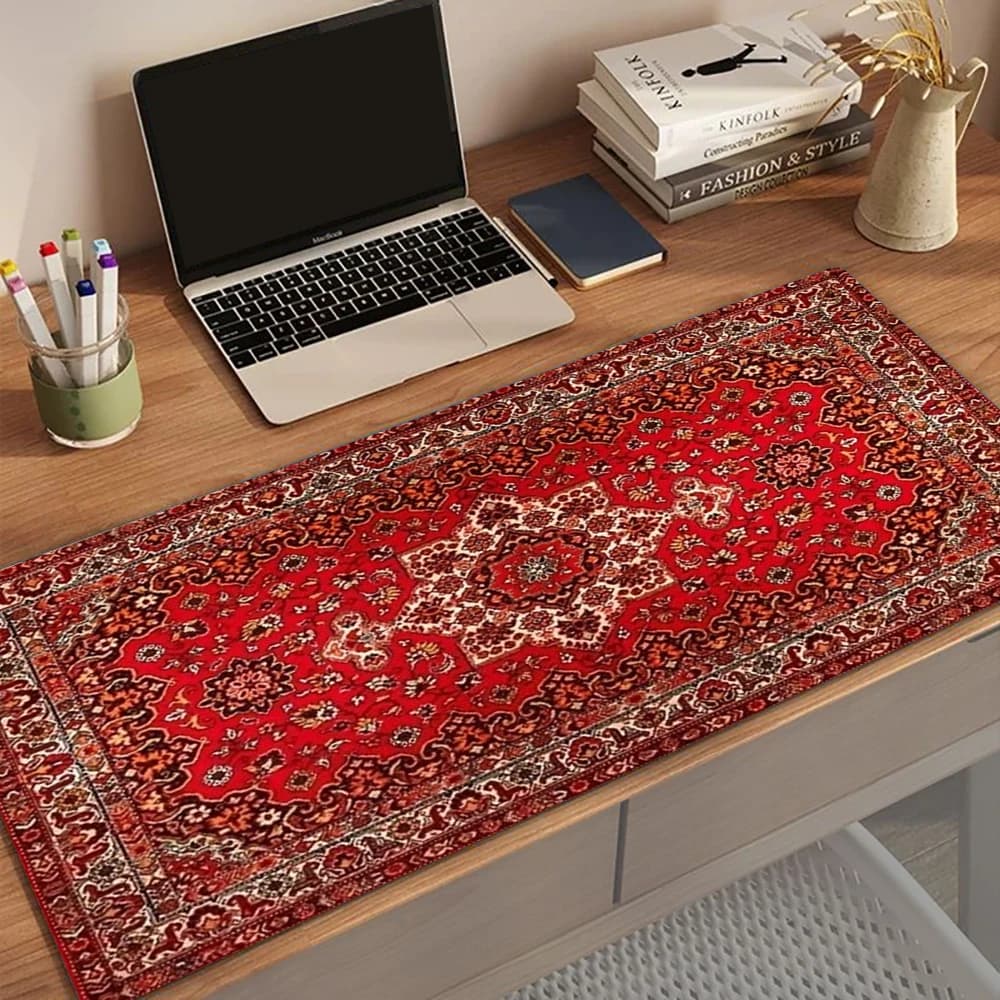 Tappetino per mouse extra large rosso con motivo persiano vintage, antiscivolo, per scrivania, ufficio, gaming, tapis de souris XXL