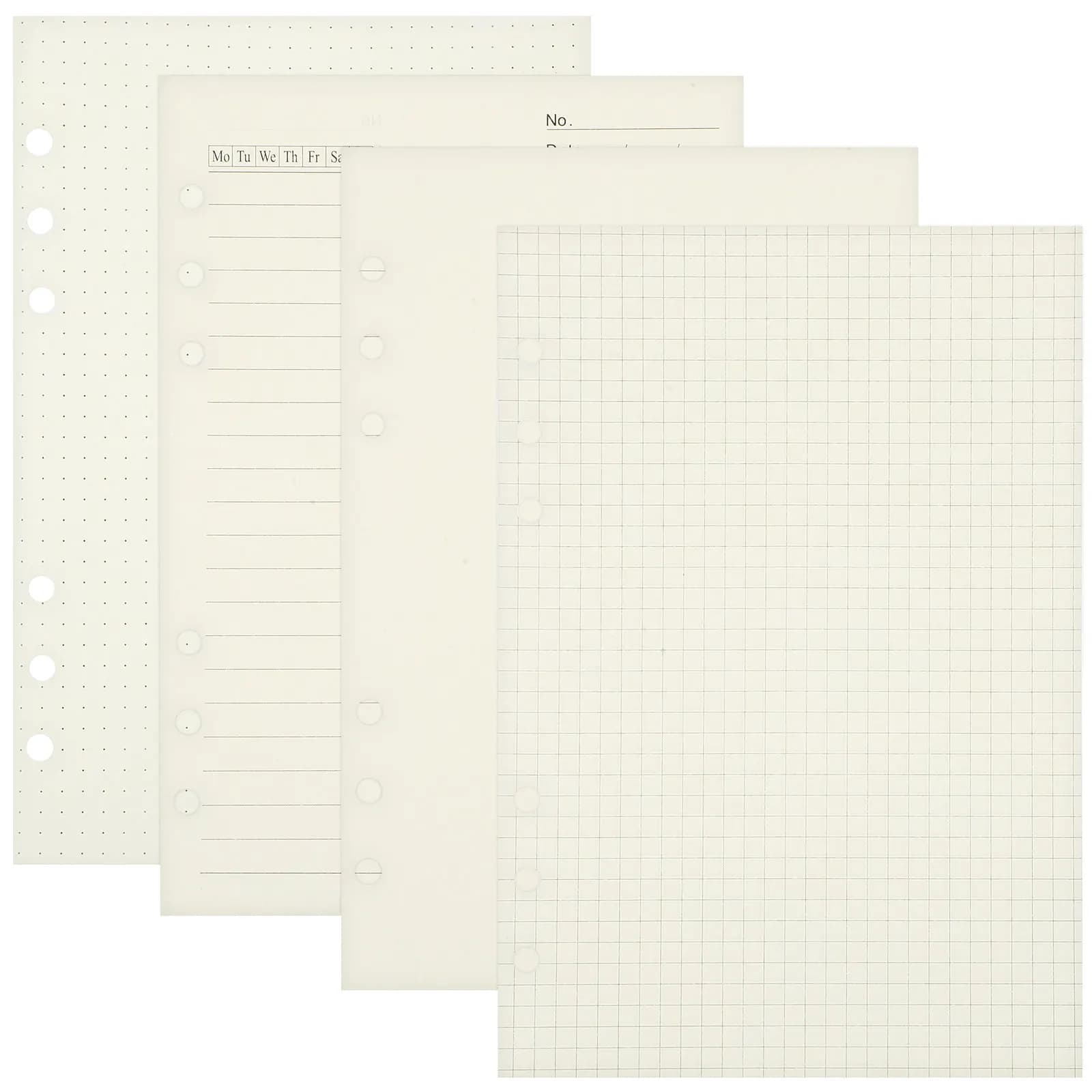 4 Pezzi di Ricambio A5 per Quaderni a Fogli Mobili, Inserti Spessi per Planner, Pagine di Ricambio per Quaderni a Righe, a Griglia e Punteggiati, Ricariche per Raccoglitori