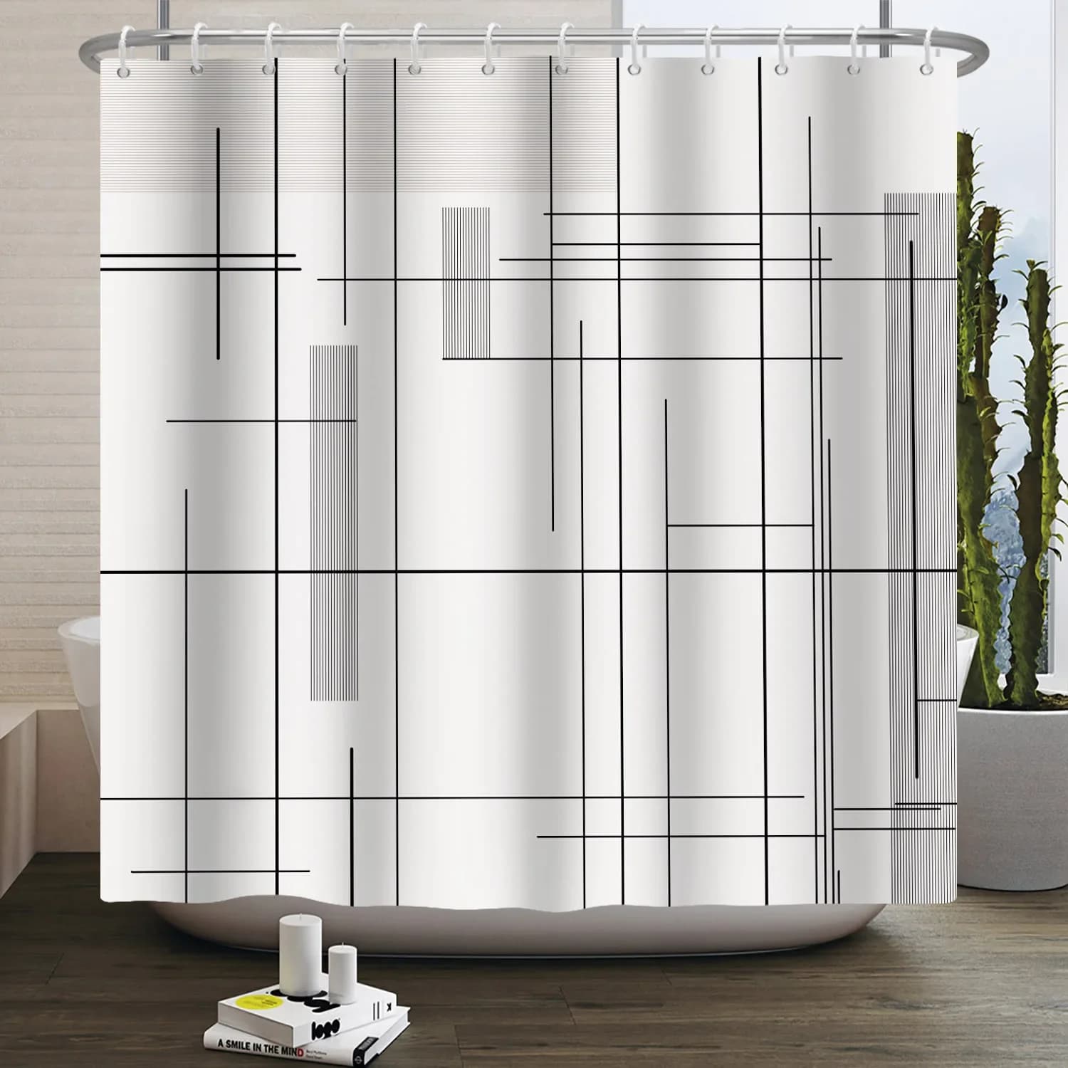 Tenda da doccia con motivo a linea semplice per bagno, tessuto in poliestere impermeabile, decorazioni per la casa, tenda da bagno, schermo divisorio per vasca