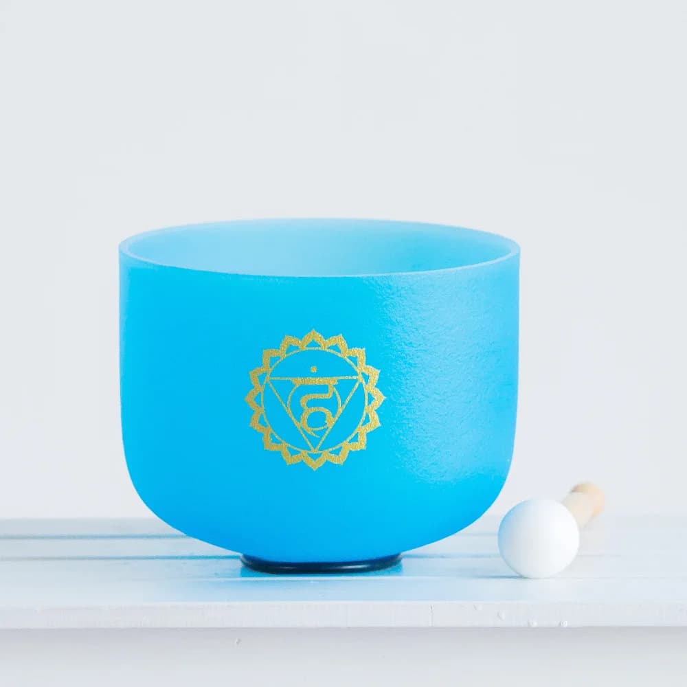 Frosted chakra healing crystal quartz blue label singing bowl Crafts