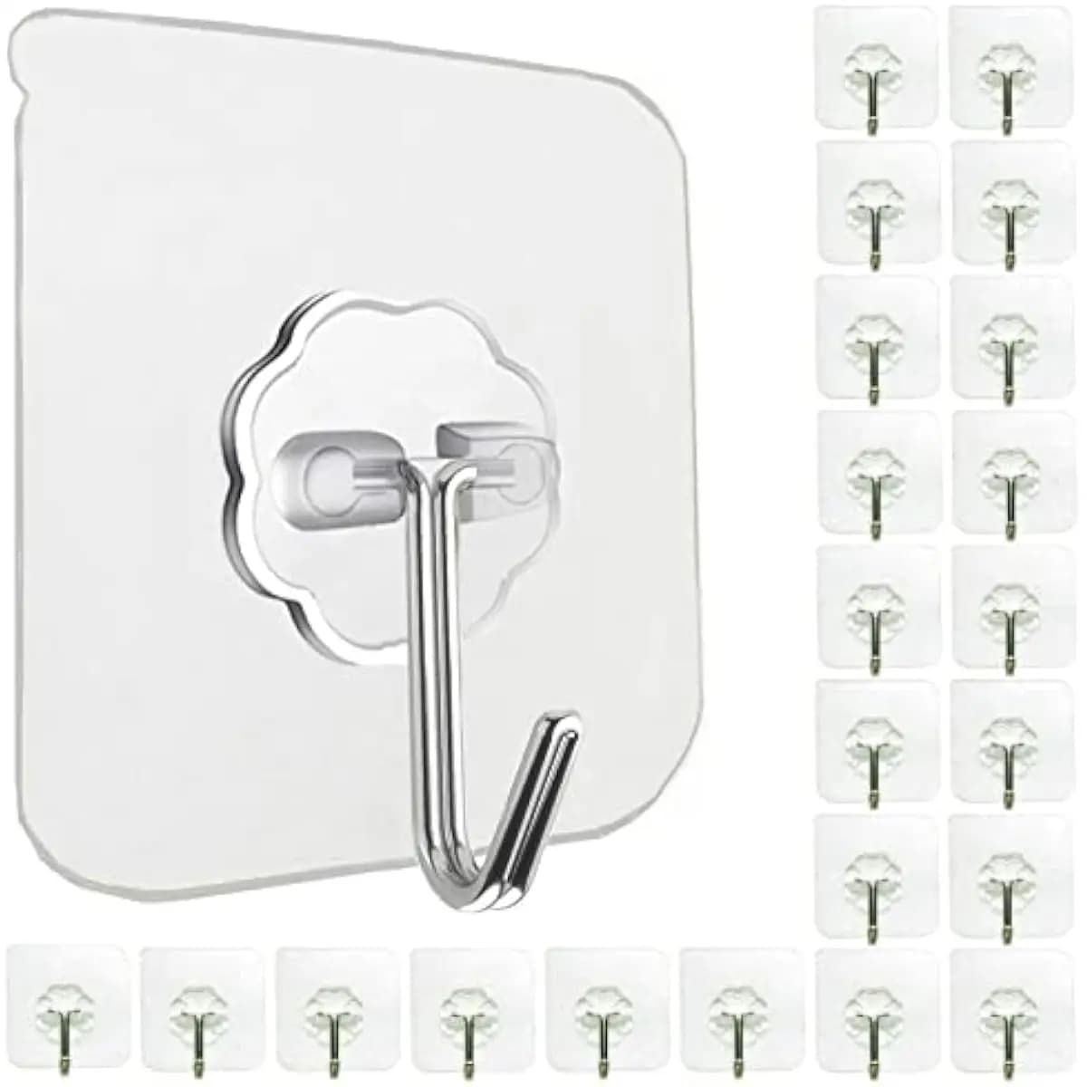 Adhesive Wall Hooks No Drill Clear Heavy Duty for Hanging Hooks 33LB 24Pack
