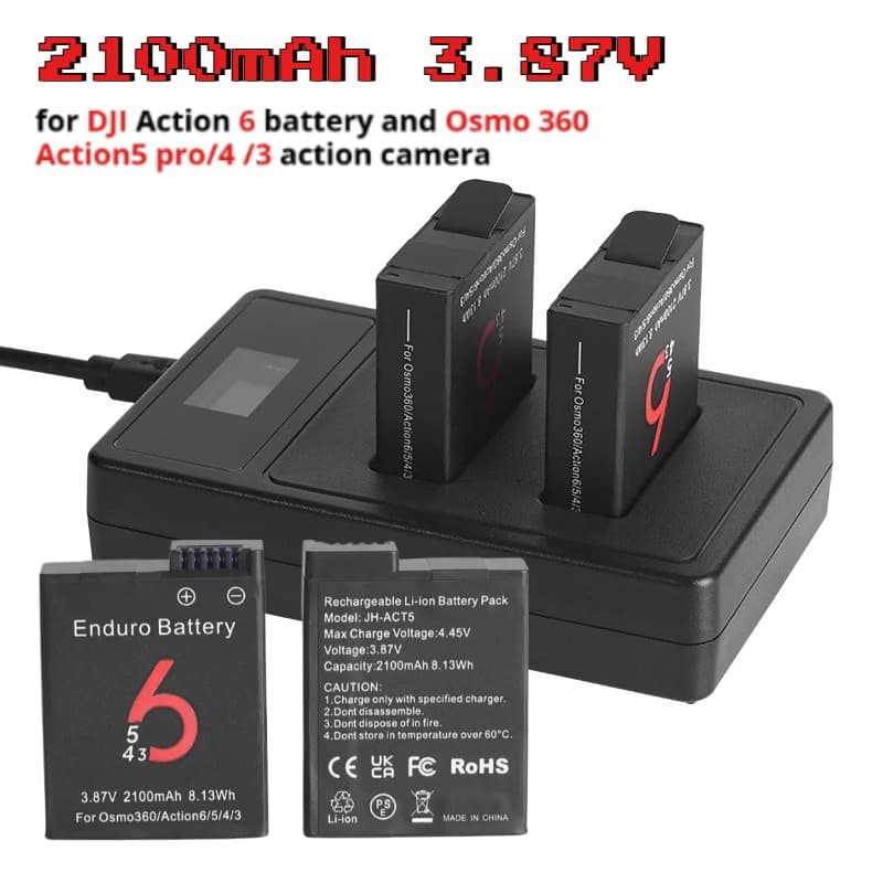 Camera battery for DJI Action 6 Osmo 360/Action6/5/4/3 Action Sport Camera batteries Charger accessories Part 3,87 V 2100 mAh