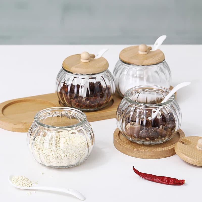 Set combinato di barattoli per condimenti in vetro, sale singolo, zuccheriera, scatola per condimenti nordica giapponese con coperchio, articoli da cucina per la casa