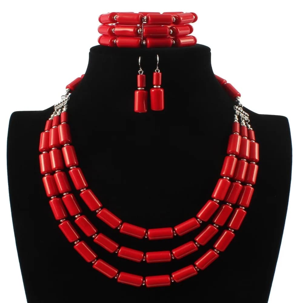 Handmade Earrings Bracelet Necklace Sets Fashion Indian Jewelry African Beads Necklace Chunky Colorful Nigerian Wedding Bracelet