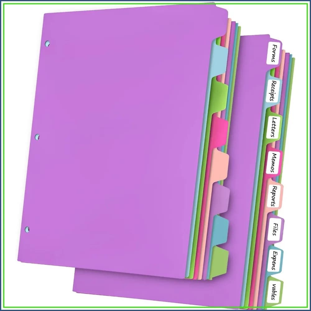 16Pcs/2 Set Binder Dividers with Tabs, 8 Color Tab for 3 Ring Binder, Page Folder Dividers, Plastic Tabbed File Dividers