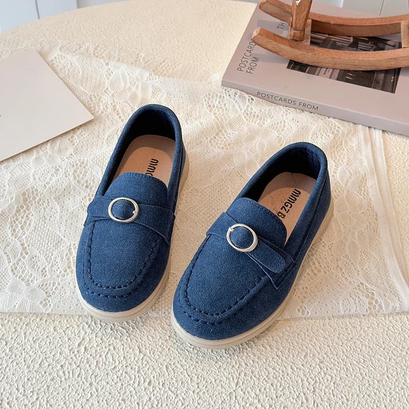 Toddler Kids Suede Loafers Slip On Penny Boat Shoes Round Metal Non-Slip Light Rubber Sole Uniform Dress ShoesSchool Daily Wear