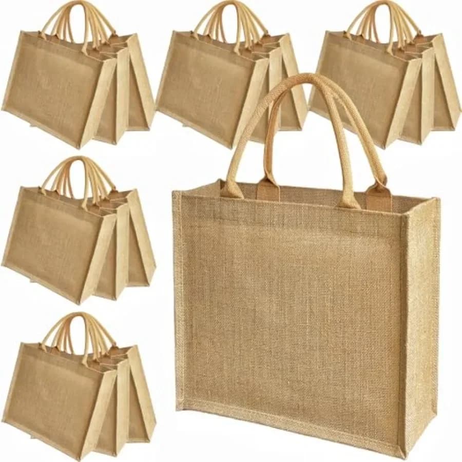 Confezione da 15 Borse in Iuta 12x12x6 Pollici, Borse Naturali in Juta con Fodera Impermeabile, Sacchetti Regalo Riutilizzabili Fai-da-Te per Matrimoni e Spiaggia