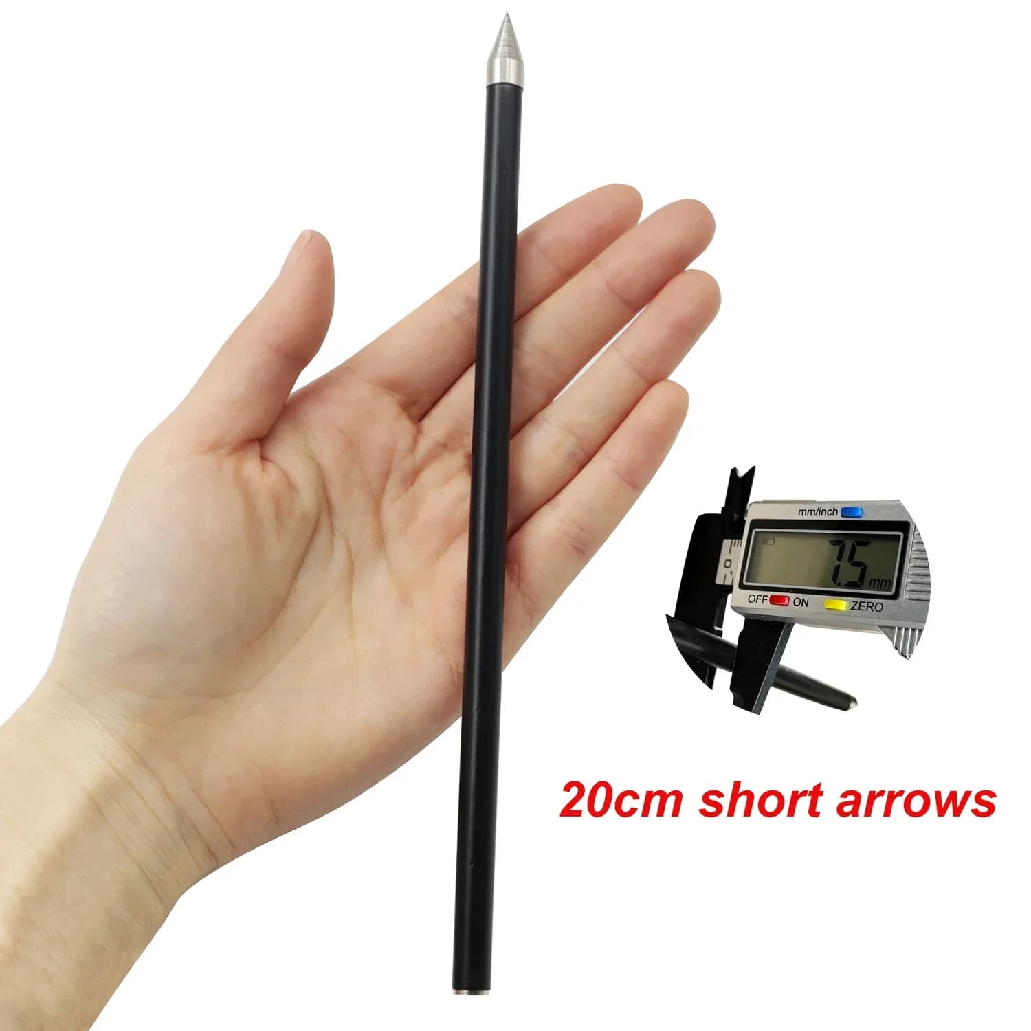 7.5mm x 20cm Black Short Arrows Metal Tip Hunting Bolts Precision Practice Arrows for Slingshot Shooting Outdoor Hunting