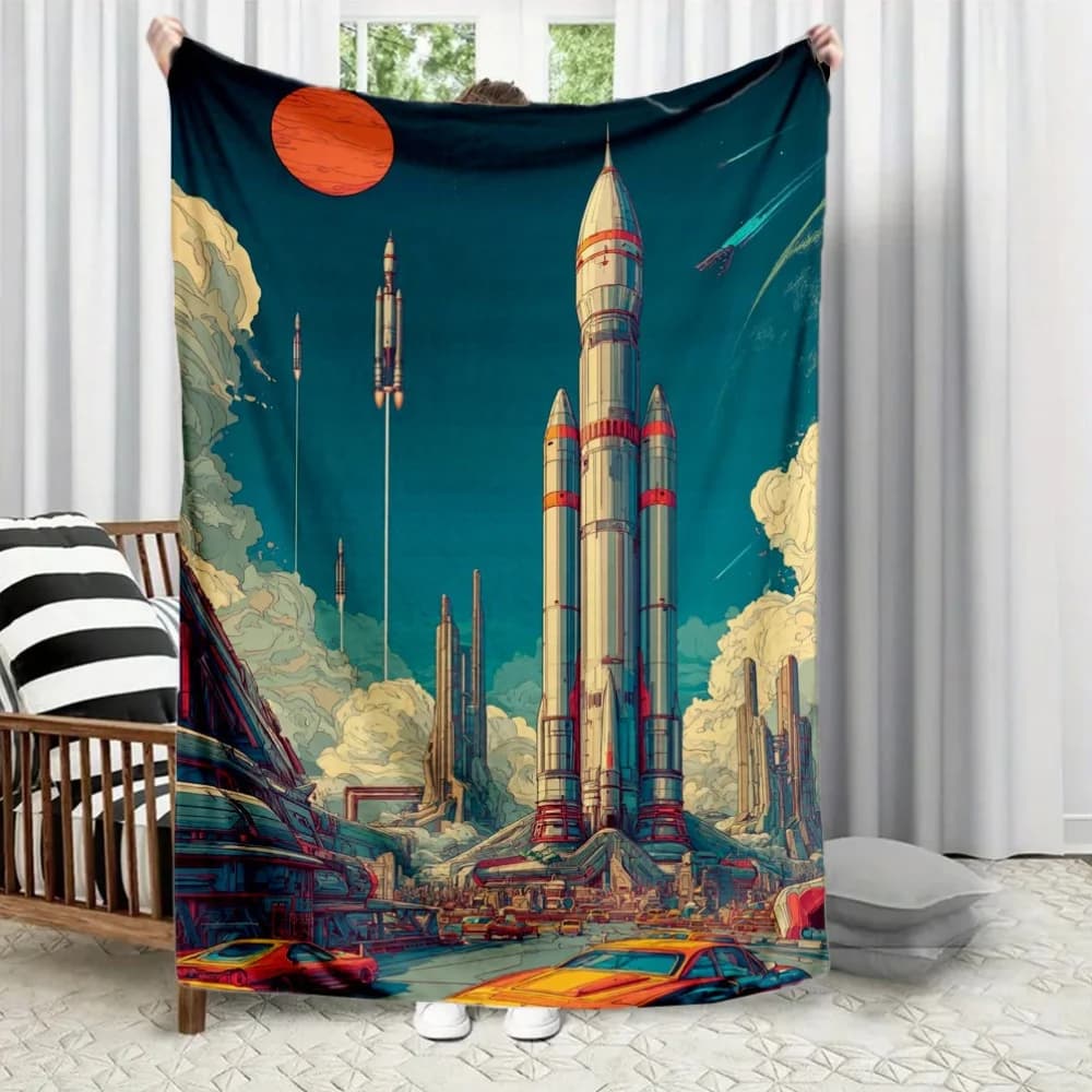 Design of Space Shuttle Rockets Flannel printed blanket suitable for all seasons suitable for living room office sofa and travel