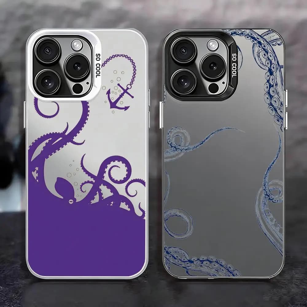Phone Case Color Silver Case for iPhone 17 16 16e 15 14 13 12 11 Pro Max Plus Matte Shockproof Cover O-OctopusS
