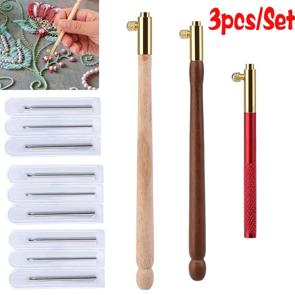 Ganci per tamburello, 3 pezzi uncinetti per ricamo con 9 aghi tamburello francese perline paillettes strumento artigianale per cucire set da cucito fai da te