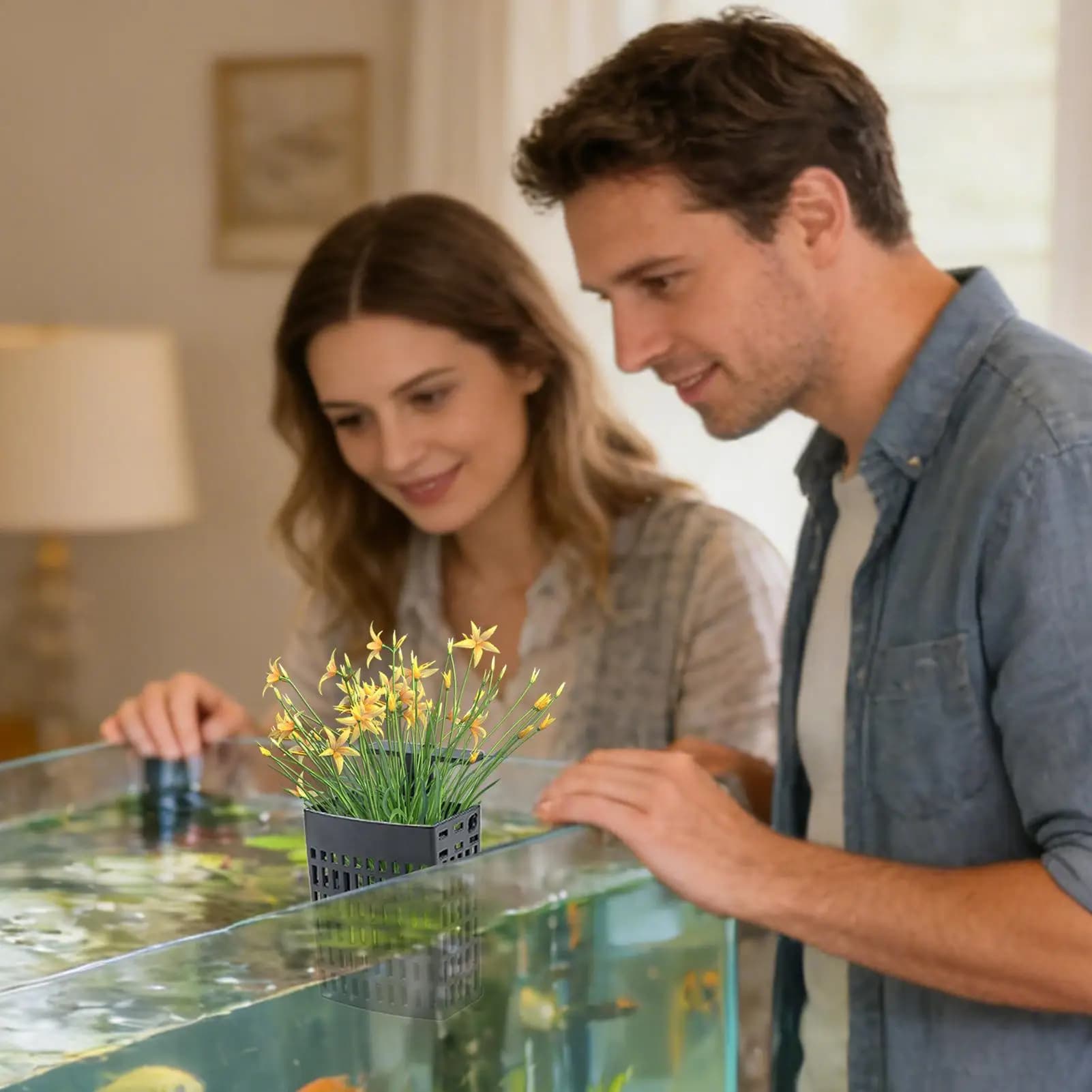 Supporto per piante acquatiche regolabile in altezza con ventosa e gancio estensibile per acquario Betta