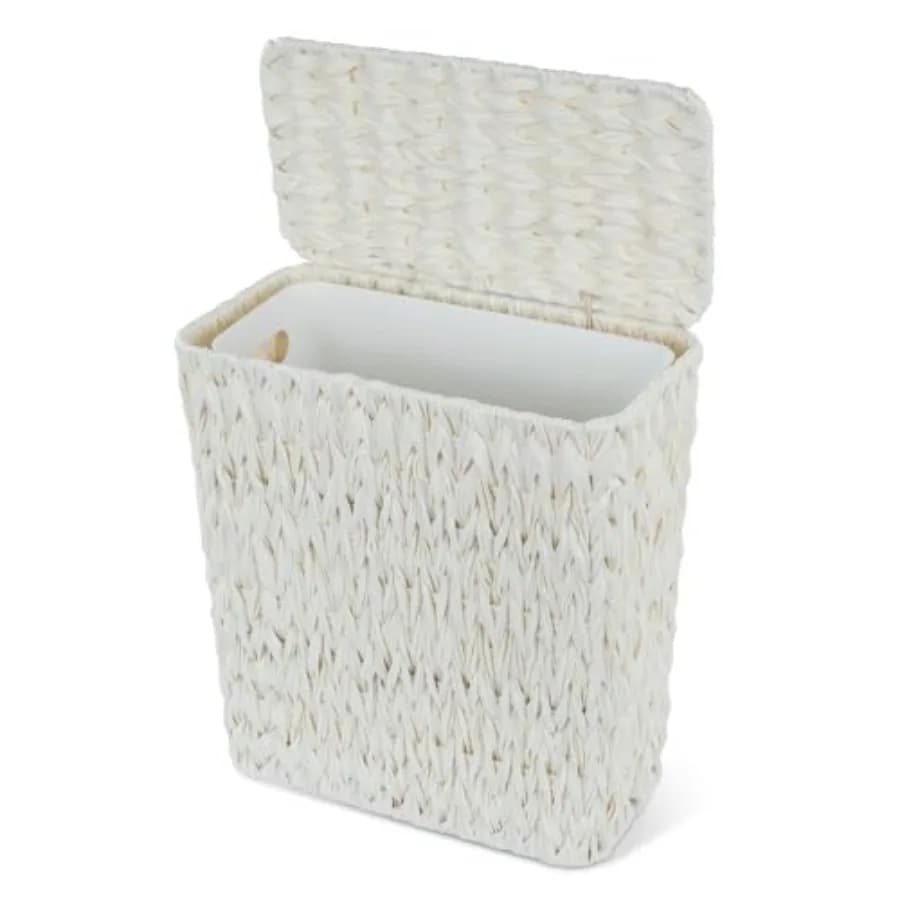 Cestino in vimini con coperchio e sacchetto interno, piccolo cestino decorativo boho per bagno, impermeabile e sottile, per camera da letto, casa, ufficio