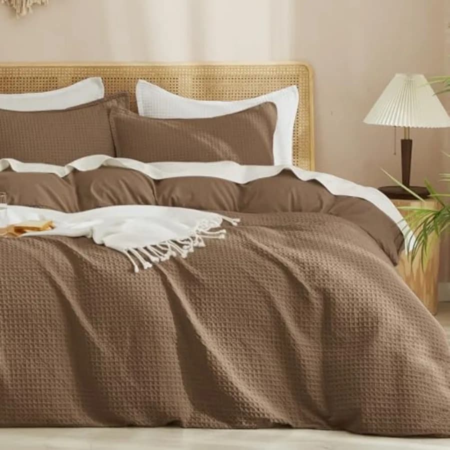 Set Copripiumino Waffle, Senza Pieghe, Ultra Morbido, Lussuoso, Traspirante, per Tutte le Stagioni, 3 Pezzi, Durevole