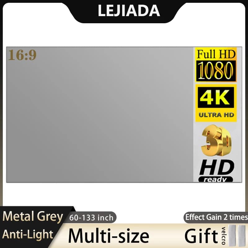 LEJIADA Projector Screen 16:9 Anti-light Metal 60 84 100 120 133 inch Portable HD Projection Tent for Outdoor Home Office
