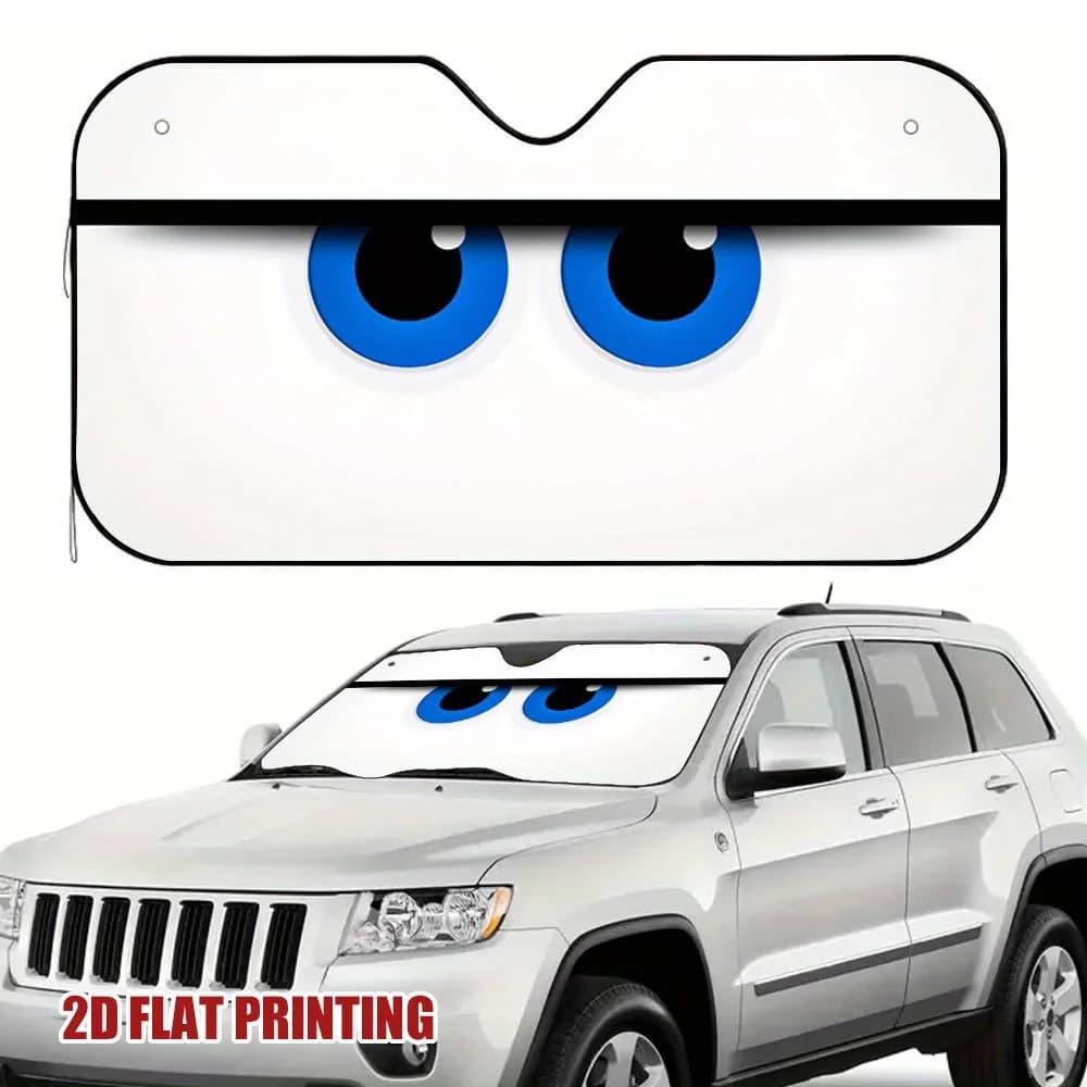 1pc Cartoon Blue Eyes BOO! Windshield Sun Shade - Fun & Effective Car Window Sun Protection, Durable Car Interior Accessory For