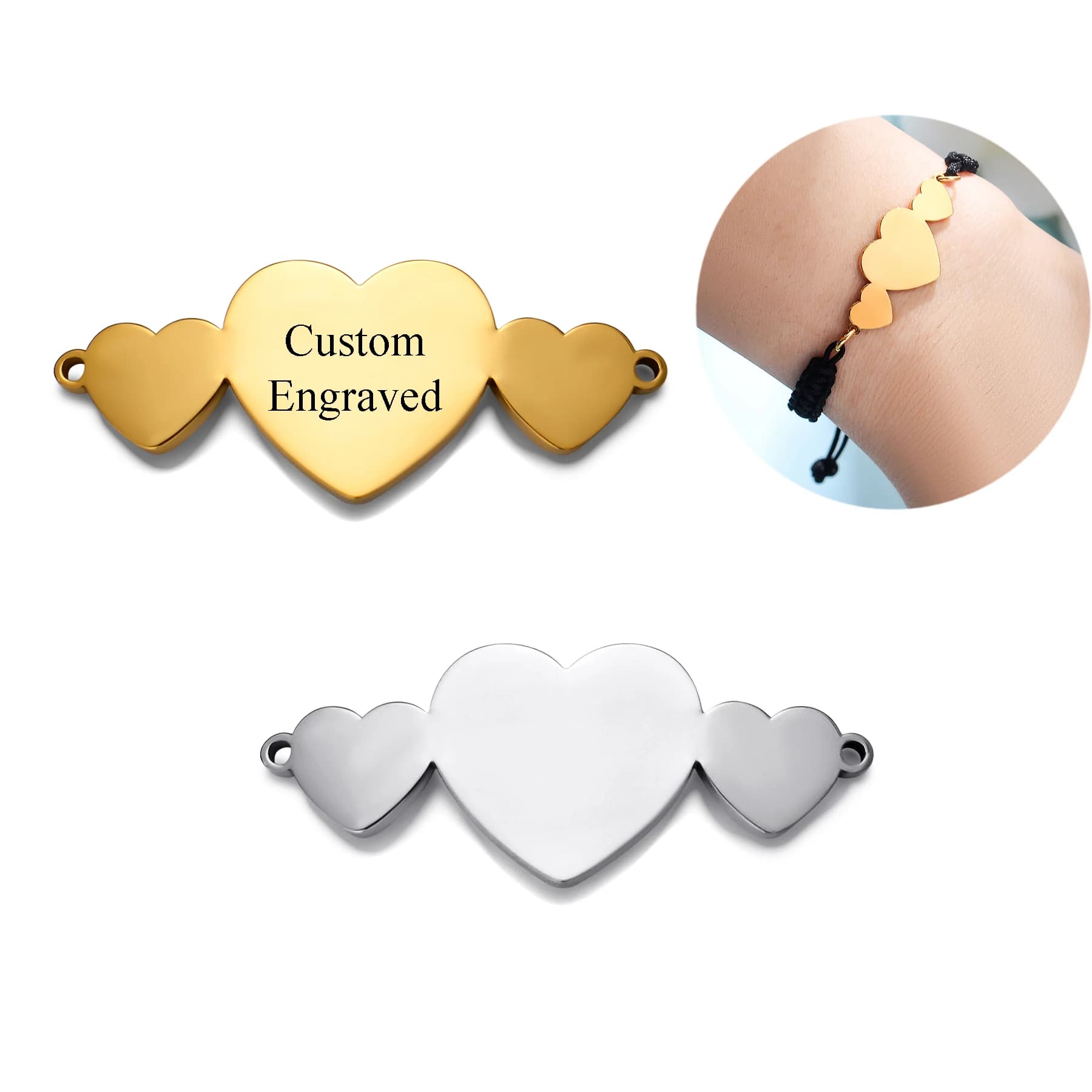 5 Pezzi Nuovi Connettori a Forma di 3 Cuori Incisi in Acciaio Inossidabile per Creazione Fai-da-Te di Gioielli alla Moda, Bracciali, Collane e Accessori