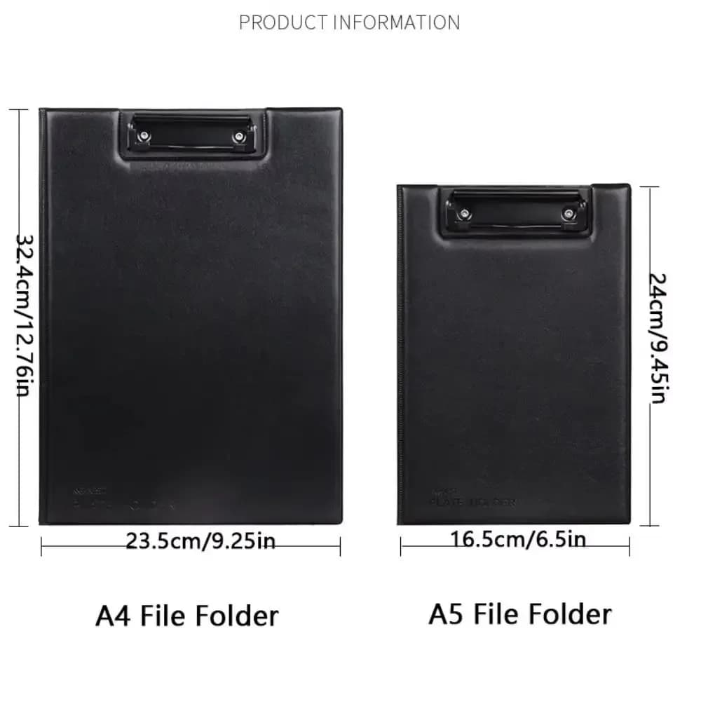 Portablocco Pieghevole A4 A5 in Pelle PU con Clip, Cartella Portadocumenti per Conferenze, Tavoletta di Scrittura Ultra-Liscia Nera, Forniture per Ufficio